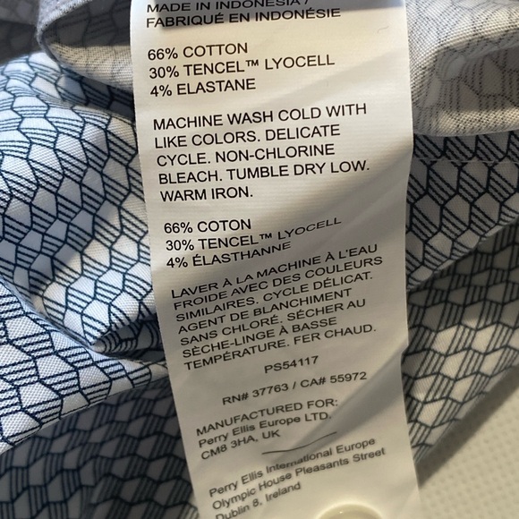 NEW Big & Tall Perry Ellis Long Sleeve Button Front Shirt OekoTEX Cotton White - Picture 5 of 11